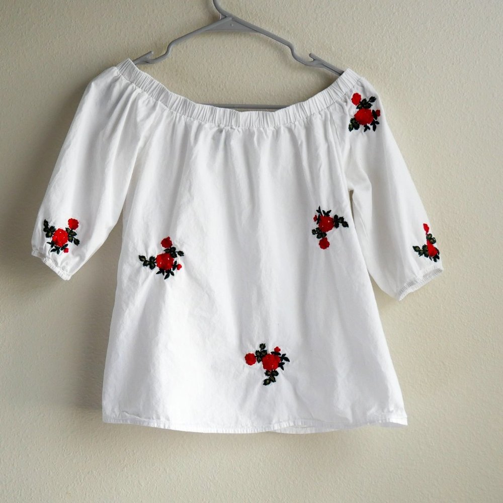 floral red rose white shirt